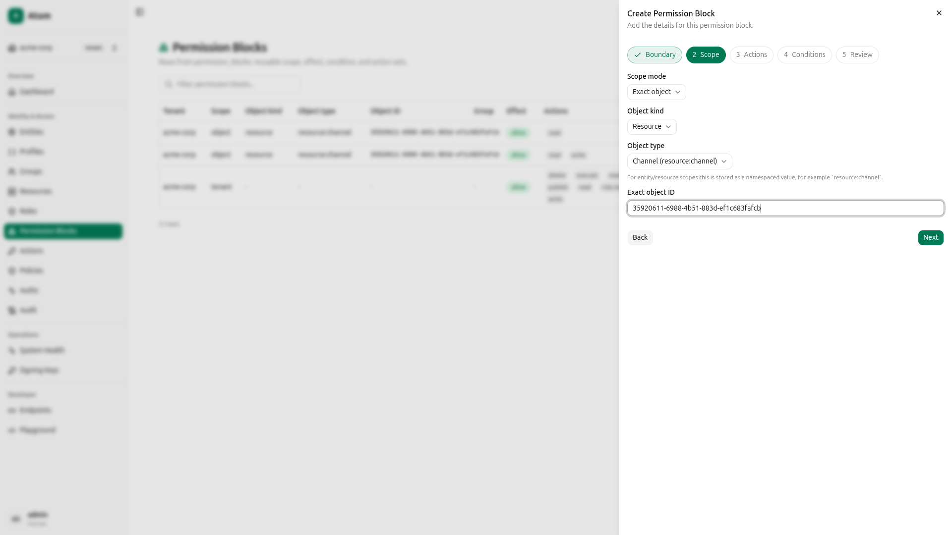 Permission block - step 2, scope
