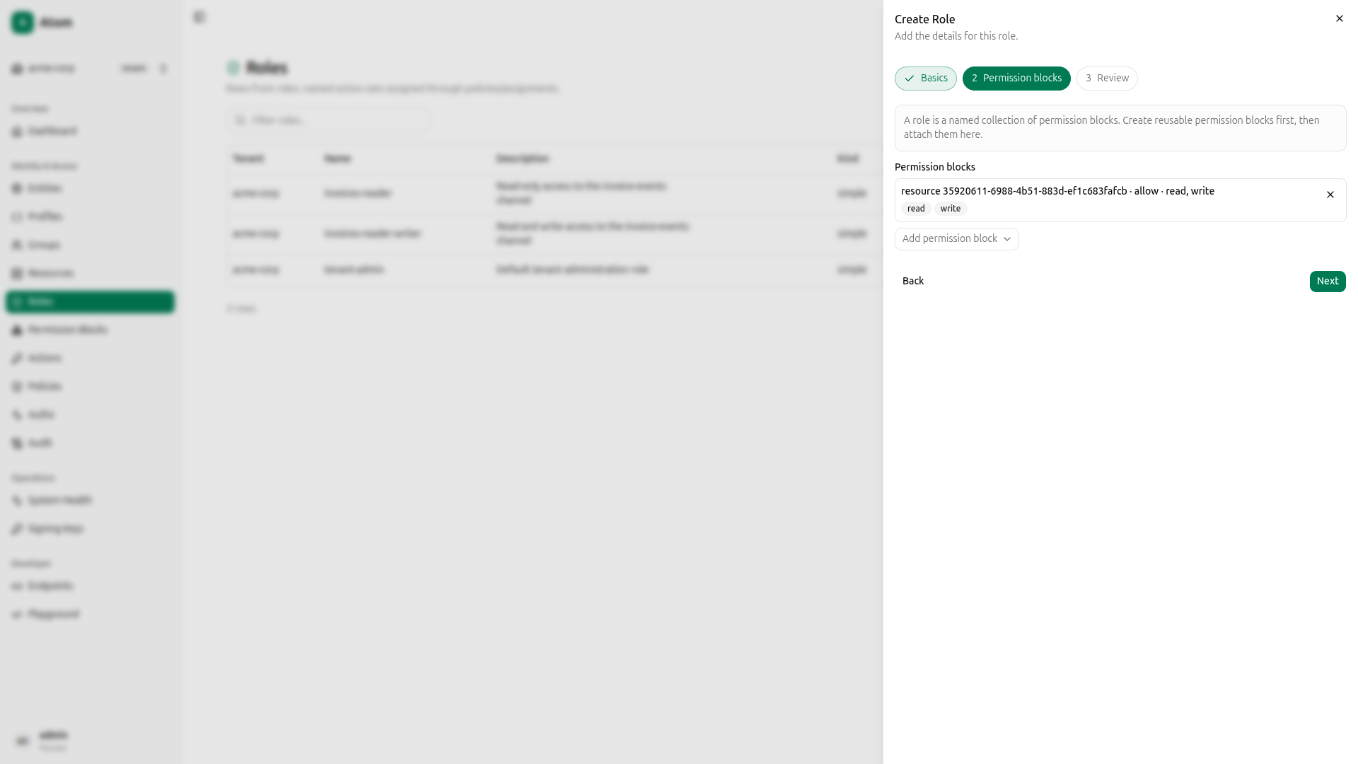 Role - step 2, attach read+write block