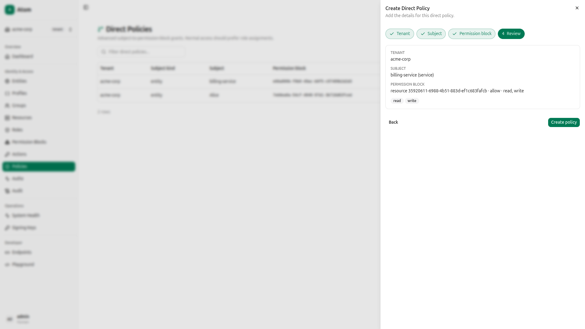 Direct policy - review (billing-service)